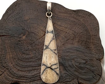 Zebra Striped Coral Teardrop Pendant, Large Teardrop Pendant, Silver 925, Earth Tone, Long Teardrop