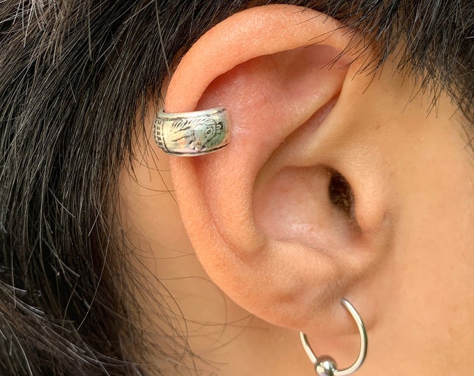 Ear Cuff, Shiny Silver Ear Cuff, Silver Ear Cuff Wrap, Tiny Silver Horse, No Piercing, Silver ear Cuff