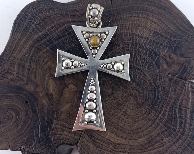 Silver Cross, Sterling Silver Cross with Amber, Gemstone (pendant), Religious Cross, Religion, Holy Cross Pendant, Cross Necklace