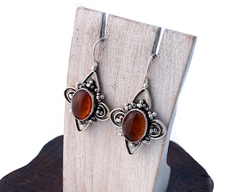 Amber Earrings, Baltic Amber, Sterling Silver Dangle Earring, Drop Amber Earrings, Natural Amber, Star Shaped Earring