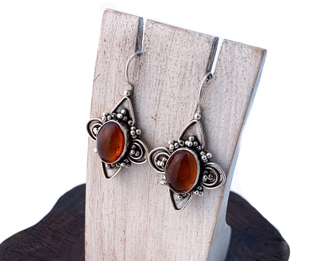 Amber Earrings, Baltic Amber, Sterling Silver Dangle Earring, Drop Amber Earrings, Natural Amber, Star Shaped Earring