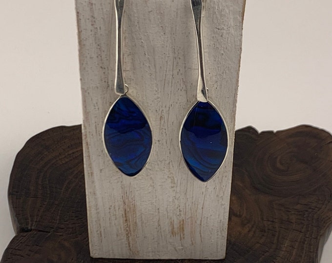 Blue Paua Shell Earring, Marquise Shape Earrings, Drop Blue Earrings, Silver 925, Stunning Blue Earrings, Blue Abalone Earrings