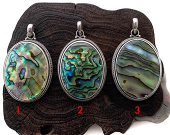 Abalone Pendant, Stunning Large Oval Abalone, Natural Abalone Necklace, Large Abalone Pendant,Sterling Silver Abalone