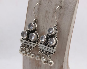 Cubic Zirconia Earrings, CZ Earrings, Sterling Silver Dangling Earrings, Clear Stone Earrings, Silver Earrings, Silver CZ Earrings