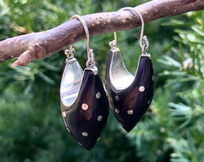 Wood Silver Earrings, Wood Triangle Earrings, Teardrop Earrings, Sterling Silver Earrings Stunning Wood Earrings