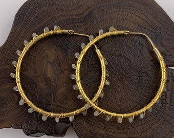 Gold Vermeil 18 k Earrings, Vermeil Hoop Earrings, Gold Vermeil  Hoop, Circle Labradorite Hoop,Boho Chic,Gold Plated,Large Hoop Earrings