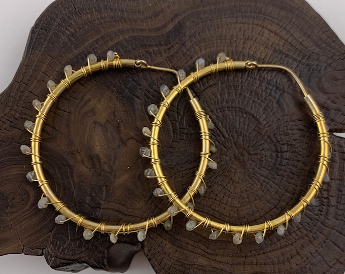 Gold Vermeil 18 k Earrings, Vermeil Hoop Earrings, Gold Vermeil  Hoop, Circle Labradorite Hoop,Boho Chic,Gold Plated,Large Hoop Earrings
