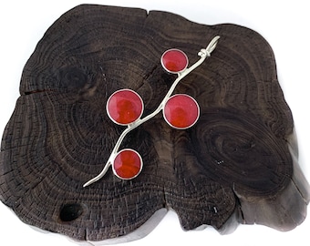 Red Coral Pendant, Stunning Long Pendant, Circle Pendant, Vine Pendant,  Round Pendant, Sterling Silver 925,Red Jewellery