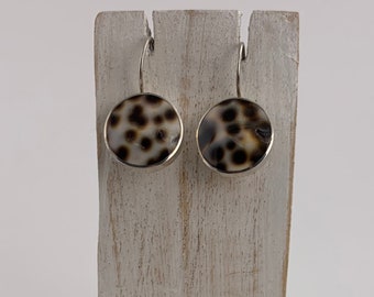 Shell Earring, Round Tiger Cowrie Shell Earring, Sterling Silver 925, Beach Shell,Cowrie Shell Jewelry