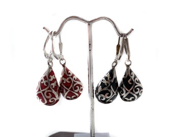 Black or Red Harmony Balls with Sound, Teardrop Earrings, Enamel Earrings, Decorative Teardrop Balls with Bell Sound,Musical chime Earrings
