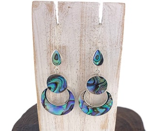 Stunning  Abalone Earrings, Crescent Moon  Earring, Round Natural Abalone, Shell,Abalone Earrings,Natural Shell Earrings