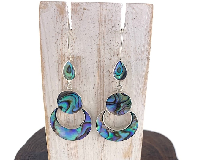 Stunning  Abalone Earrings, Crescent Moon  Earring, Round Natural Abalone, Shell,Abalone Earrings,Natural Shell Earrings