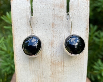 Sterling Silver Onyx Earrings, Round Onyx Earrings, Black Onyx Earrings, Dangle Round Onyx Earrings,Minimalist Onyx Earrings