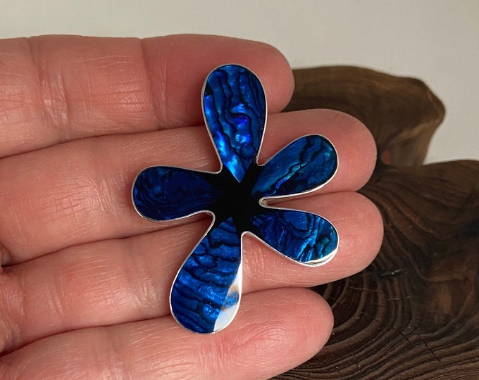 Silver Flower Pendant,Blue Shell Flower,Original Flower Pendant,Blue Pendant, Flower Lover, Stunning Flower Pendant,Flower Necklace