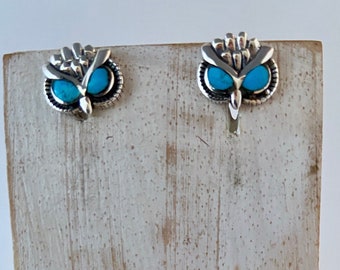 Owl Turquoise, Owl Post earrings,Silver Owl Stud Earrings,Bird Post Earrings, Owl Studs, Turquoise Stud