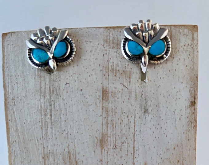 Owl Turquoise, Owl Post earrings,Silver Owl Stud Earrings,Bird Post Earrings, Owl Studs, Turquoise Stud