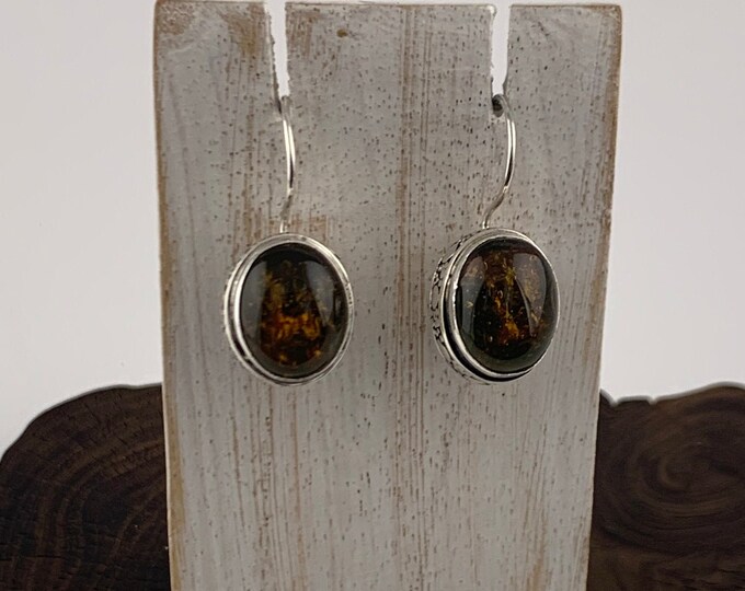 Oval Obsidian Earrings, Brown Obsidian Jewellery, Sterling Silver 925