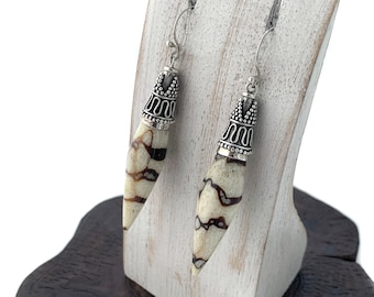 Zebra Striped Coral Earrings, Whimsical Zebra Striped Coral, Drop Earrings, Sterling Silver Earrings, Dangle Brown Earrings, Natural