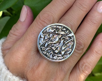 Silver Ring, Adjustable Circular Ruffles, Sterling Silver Ring, Round Circle Ring, Chunky Silver Ring