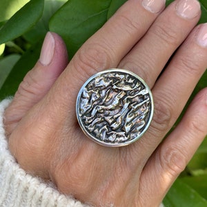 Silver Ring, Adjustable Circular Ruffles, Sterling Silver Ring, Round Circle Ring, Chunky Silver Ring
