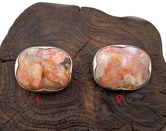 Orange Natural Agate Stone Brooch, Pin Jewelry, Natural Agate, Silver 925