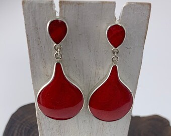 Red Coral Earrings, Stunning Teardrop Red Coral, Stud and Dangle Earring,Chunky Red Earrings, Red Earrings