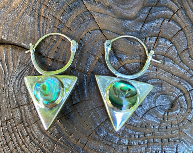 Abalone Earrings,Triangle Abalone,Silver Abalone Earring,Natural Abalone Earrings,Sterling Silver Triangle Earrings