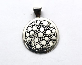 Round Silver Pendant, Sterling Silver Round Pendant, Silver Round Jewellery, Circle Pendant, Silver Dots Pendant