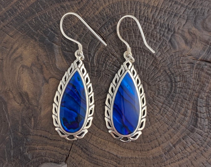 Blue Shell Earrings,Blue Shell Drop Earrings,Silver Blue Shell Earrings,Blue Teardrop Earrings