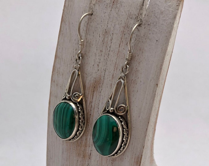 Silver Malachite, Malachite Drop Earrings, Malachite Earrings, Sterling Silver Earrings, Dangle Green Earrings