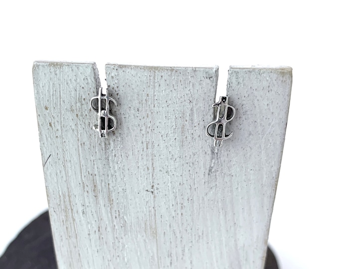 Cash Money Sign Earrings, Minimalist Stud, Silver Stud Earrings, Dollar Sign stud, Money Sign earring, Silver Dollar Sign Stud