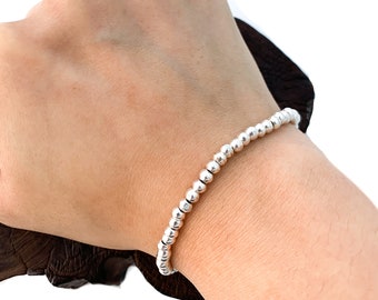 Sterling Silver Ball Bracelet, Silver Bead Bracelets, Beaded Bracelet, Minimalist Stretchable Bracelet,3 mm, Silver Bracelet