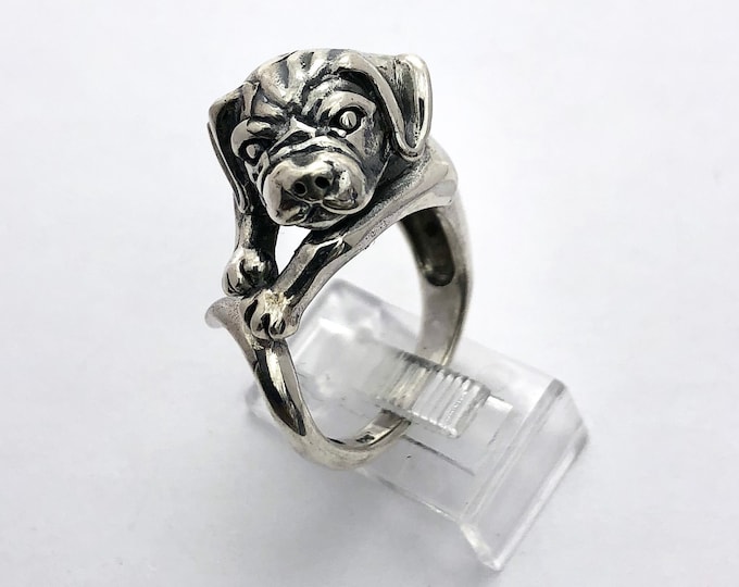 Dog Ring, Pug dog Silver Ring, Adjustable Ring, Puppy Ring, Pet Ring, Dog Lover Ring