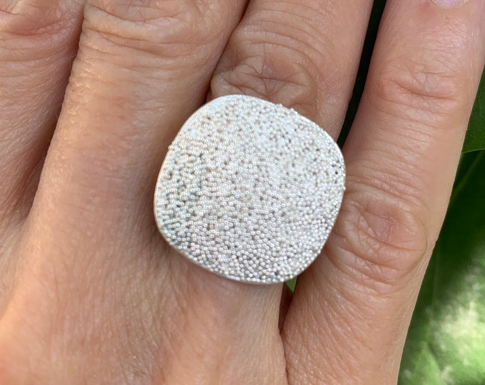 Silver Square Ring, Silver Tiny Granulation Ring Minimalist Ring, Rounded Edge Square Ring, Silver Ring,Granulated Silver Ring,Stunning Ring