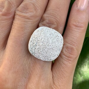 Silver Square Ring, Silver Tiny Granulation Ring Minimalist Ring, Rounded Edge Square Ring, Silver Ring,Granulated Silver Ring,Stunning Ring