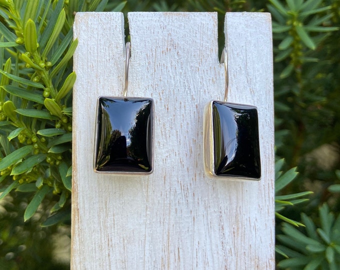 Silver Onyx Earrings,Classic Onyx Earrings,Rectangle Onyx Earrings,Modern Black Earrings,Silver Onyx Earrings, Onyx Silver Earrings