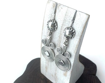 Stunning Silver Earrings, Long Dangle Earrings, Ornate Silver Coiled Strand Drop Earring, Sterling Silver Earrings