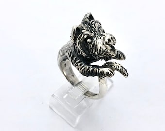 Scottish Terrier "scottie" Ring, Adjustable Sterling Silver Dog Ring,Silver Dog Ring, Dogs Lover