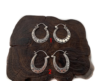 Hoop Circle Earring, Hoop Oval Earrings, Sterling Silver Flat Dots, Round/ Oval Hoop with Silver Dots, Solid Silver Earrings,Everyday