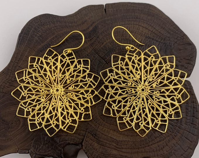 Gold Vermeil 18 k Earrings,Gold Vermeil Earrings/ Sterling Silver, Boho Chic, Large Vermeil Earrings, Big Star Earrings