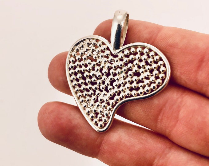 Silver Heart Pendant, Sterling Silver Heart Pendant, Tiny Silver Balls, Solid Silver, Valentine's Day Heart Gift