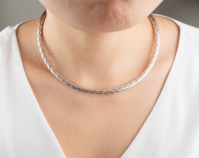 Silver Neck Collar, Sterling Silver Choker,  Silver Braided Neck, Rigid Choker, Open Neck Choker, Neck Collar, Tribal Jewellery