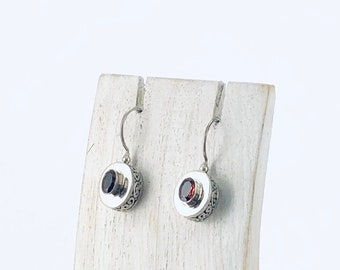 Red Garnet Earrings, Oval Faceted Garnet, Sterling Silver Earrings, Oval Garnet Earring, Silver Garnet Earrings