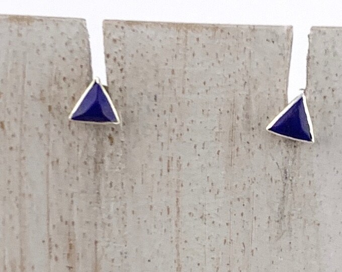 Lapis Lazuli Stud, Blue Lapis Lazuli Triangle stud, Blue  Earrings, Tiny Blue Stud,Simple Triangle Earrings, Minimalist Stud