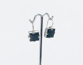 Hematite Square Earrings, Sterling Silver,Grey Earrings, Hematite Jewellery, Drop Hematite