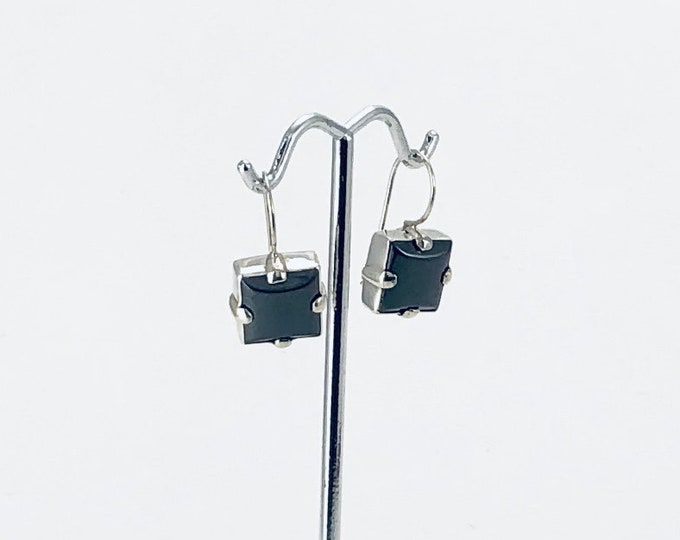 Hematite Square Earrings, Sterling Silver,Grey Earrings, Hematite Jewellery, Drop Hematite