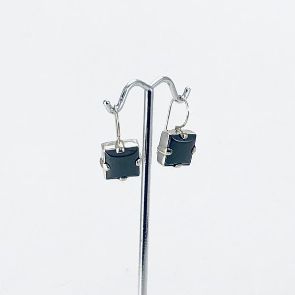 Hematite Square Earrings, Sterling Silver,Grey Earrings, Hematite Jewellery, Drop Hematite