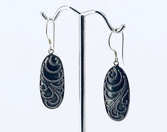 Filigree Earrings, Oval Filigree Earrings, Sterling Silver, Oxidized Silver Earrings.925 Silver