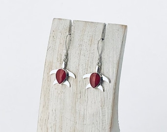 Turtle Coral Earrings, Red CoralTurtle, Sterling Silver, Tortoise Earring, Minimalist, Turtle Earrings, Turtle Lover