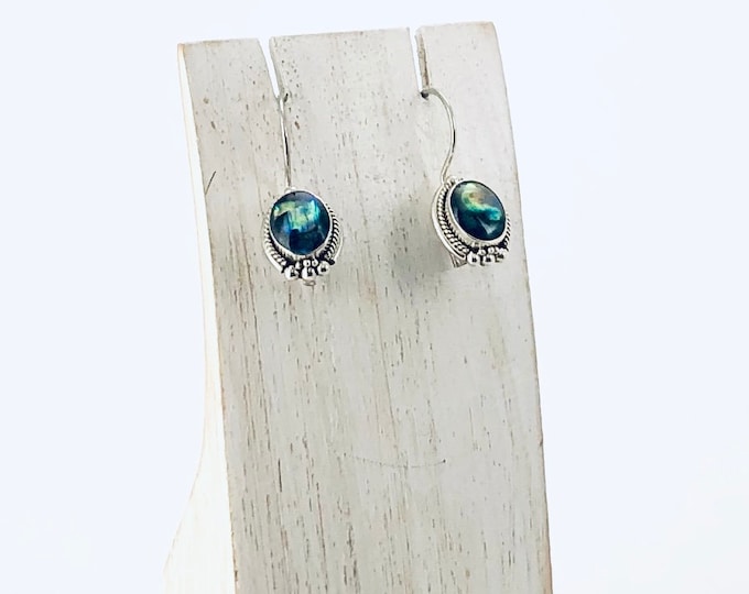 Abalone Earrings, Oval Abalone Earrings, Sterling Silver Shell Earrings, Natural Abalone Earrings,Shell Drop Earrings